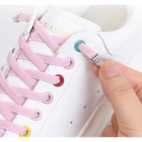 No Tie Shoelaces Diamond Push Button Fast Metal Buckle Elastic Shoelace For Kids Adult Sports Boots Lazy White Laces Strings