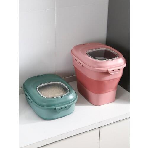 Folding rice bucket kitchen insect-proof sealed storage bucket storage rice box household plastic rice cylinder flour bucket
