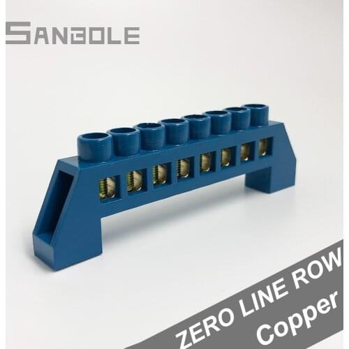 Bridge Type 8 Hole Blue Zero Line Connection Screw Brass Copper Electrical Terminal Block Connector Neutral Strip 6*9 (5PCS)