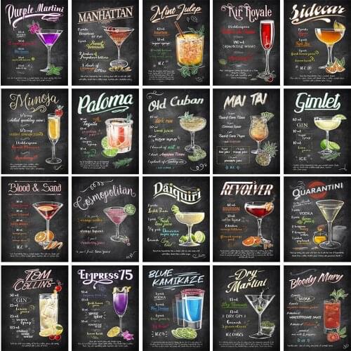 Dry Martini& MAI TAI Kitchen Print Cocktail Wall Art Canvas Painting Kitchen Poster And Print Pictures For Bar Living Room Decor