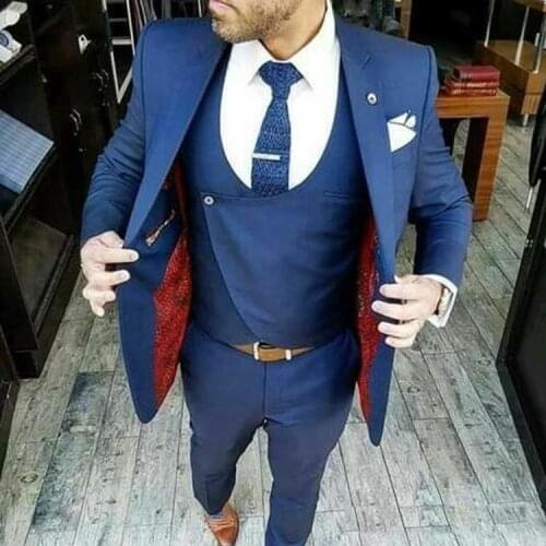 Navy Blue Groom Wear Suits Fashion Design 3 Pieces(Jacket+Vest+Pants) Men Suits High Quality Custom Made Shawl Lapel Blazer