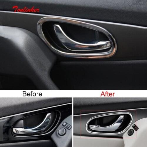 Tonlinker Car Interior Door Handle Cover case Stickers for Nissan X-Trail 2014-16 Car Styling 4 PCS ABS Chrome Cover stickers