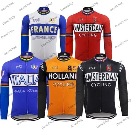 Retro Cycling Jersey long sleeve winter fleece and no fleece ITALIA FRANCE HOLLAND cycling clothing maillot ciclismo mtb
