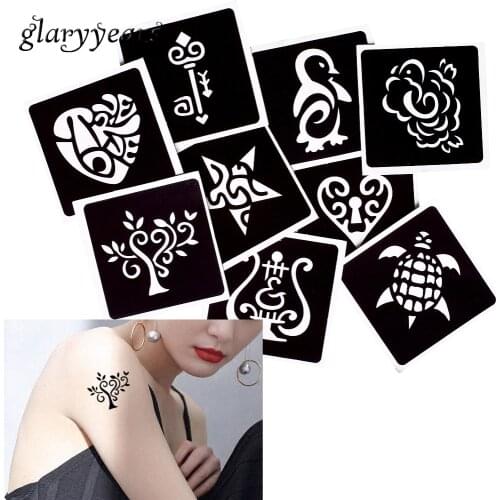 [ glaryyears ] 9 Pieces Henna Paste Colored Drawing Tattoo Stencil Heart Star Pattern Back Body Art for Women Men Temporary G#26