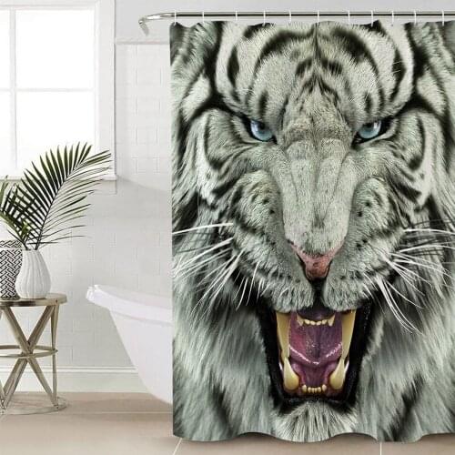 Animal White Tiger Shower Curtain Bathroom Decorative Waterproof Polyester Fabric Curtain for Bathroom