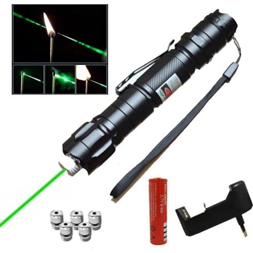 High power green laser pointer 5mw 532nm cat toy military powerful laser pointer adjustment focus + charger + 18650 battery kit