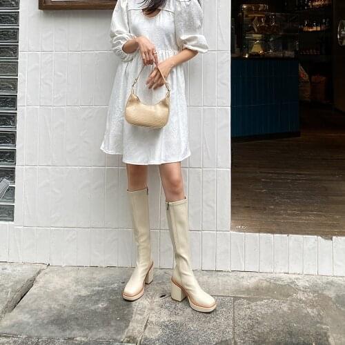 HARAVAL Fashion Women Long Boots Elasticity Zipper Thick Bottom Temperament Elegant High Knee Shoes Black White Lady Shoes E155L