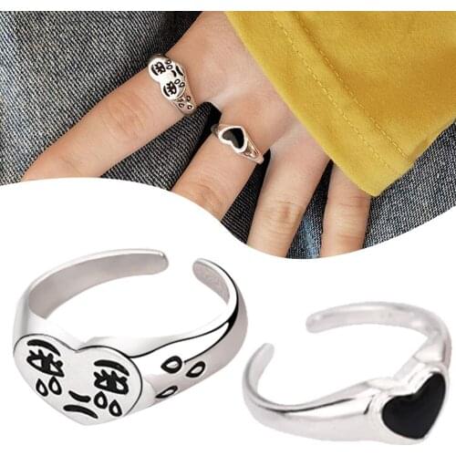 2pcs Korean Crying Heart Ring For Women Trendy Vintage Open Adjustable Ring Resizable Ring Jewelry Gift For ValentineS Day