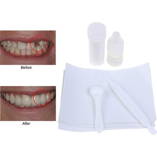 1PCS Unisex 8ml Denture Adhesive Liquid Temporary Tooth Cosmetic Repair Kit Teeth Gaps Glue,Adhensive paper,Glue stick, spoon
