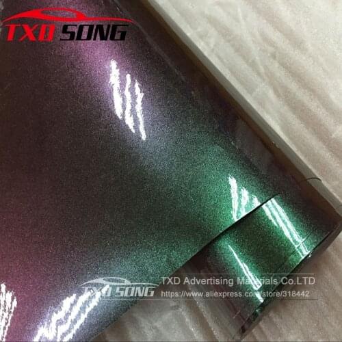 10/20/30/40/50/60X152CM/Lot Green To Purple Glossy Car glitter chameleon vinyl sticker with air free bubbles by free shipping