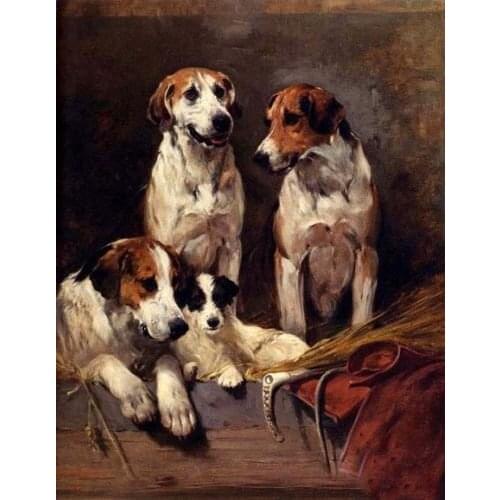 100%Handmade Oil Painting Hand Dream-art Hand painted art Oil painting lovely dogs Three Hounds With A Terrier