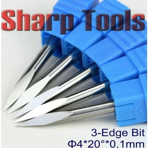 20 Angle 4*0.1MM 3-Edge V Bit Carve PCB Engraving Tools Solid Carbide End Mills for Wood Acryl Stone Metal, Carbide Mills Cutter