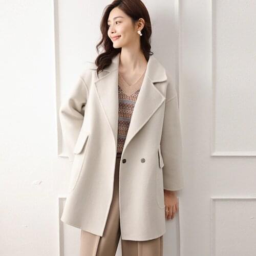 2020 autumn and winter new wool coat women loose thick solid color long-sleeved cashmere coat 100% wool double-sided woolen coat