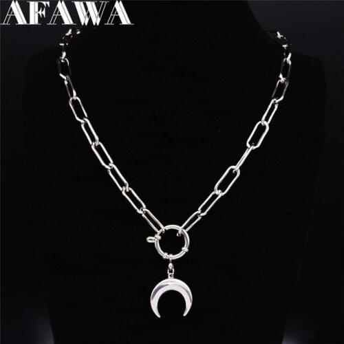 2021 Stainless Steel Punk Chokers Necklace for Women Silver Color Moon Necklaces Pendants Jewelry colar feminino N20368