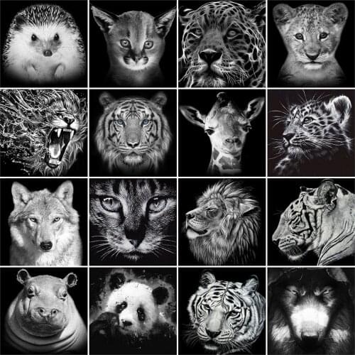 5D Diamond Painting Black White Animals Diamond Embroidery Full Square/Round Drill Lion Tiger Rhinestone Pictures Home Decor