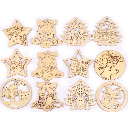 75mm Mixed Christmas Wooden Pendants Hanging Crafts Santa Claus DIY Ornaments Accessories Xmas Party Home Decoration 5Pcs/Lot