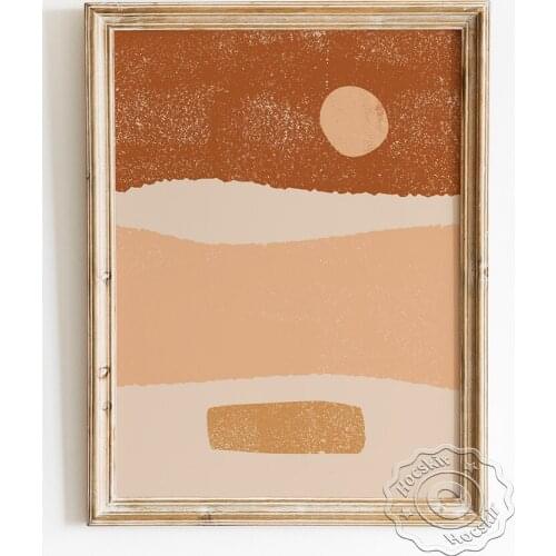 Abstract Desert Acenery Poster, Wilderness Sun Art Prints, Terracotta Colour Wall Picture, Bohemia Style Home Decor Painting