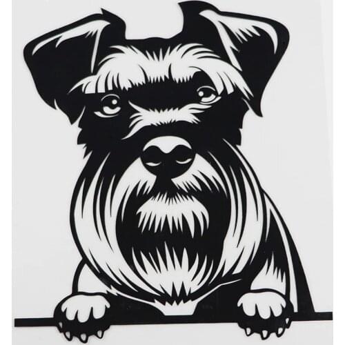 15.6CMX17.2CM Waterproof Schnauzer Dog Peeking Vinyl Car Sticker Black/Silver