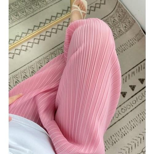 Miyake pleated pants casual straight pants women 2021 summer cherry blossom pink cropped ankle-length pants