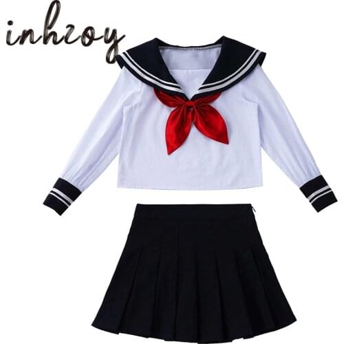 Child Kids Japanese School Uniforms Girls Cosplay Student Costume Long Sleeve Top Pleated Skirt Set Stage Choir Dance Clothing