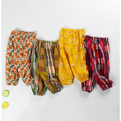 Childrens Boy Girl Cartoon Pants Summer Long Pant Sweatpants Baby Mosquito-proof Trousers Leisure Sunscreen Pants Kids Bloomers