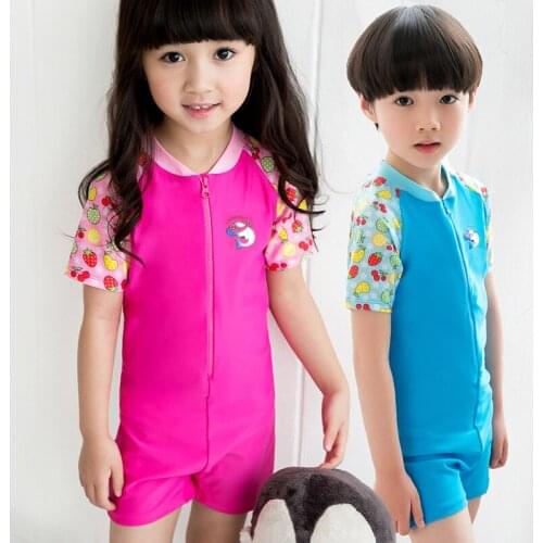 Lovely Printed Quick Drying Girls Swimsuit One Piece Short Sleeve Baby Kids Swimwear Children Swimming Bodysuits Surfing DBO