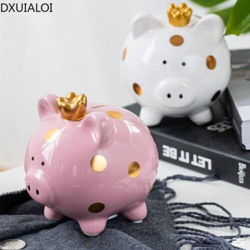 DXUIALOI Simple Creative Cute Handmade Pig Piggy Bank Ceramic Crafts Childrens Room Desk Change Piggy Bank Home Decoration