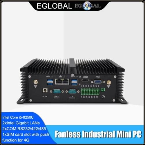 Expert Industrial Fanless Mini PC i5 8250U i7 7500U 2*DDR4 2*Lans Desktop Computer Win10 Linux 6*COM GPIO 4G SIM VGA HDMI WiFi