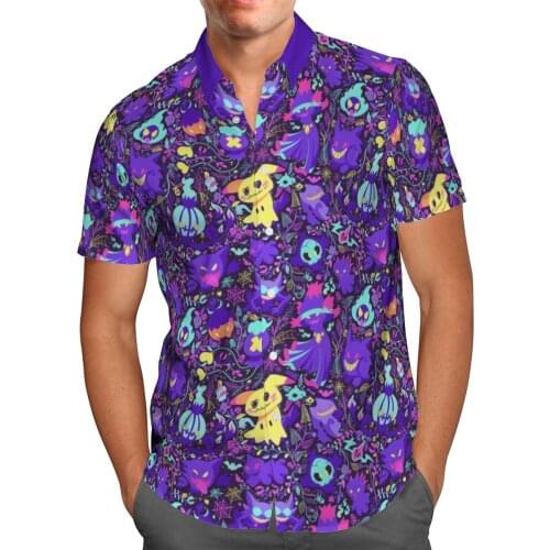 Purple Anime 3D Print Beach Hawaiian 2021 Summer Shirt Short Sleeve Shirt Streetwear Oversized 5XL Camisa Social Chemise Homme