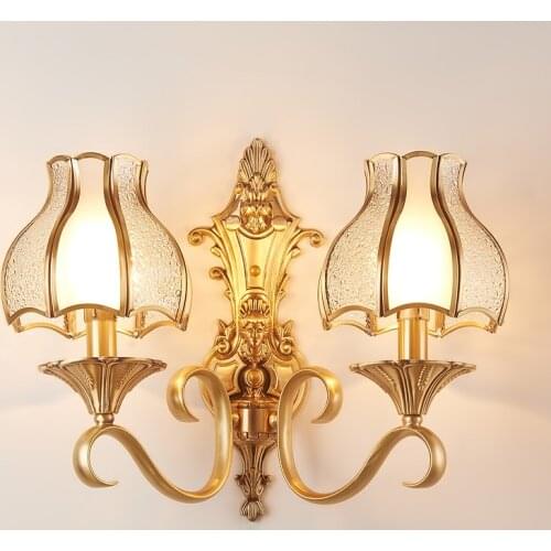 Sitting room Pure copper wall lamp with lampshade villa reading room led indoor wall lighting bedroom vintage wall light fixture