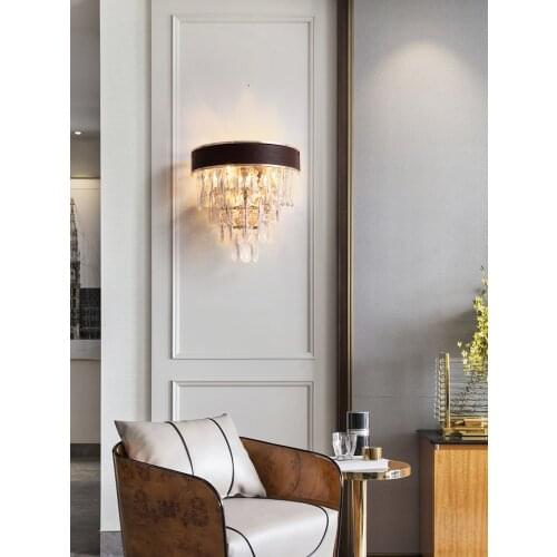 Living room creative personality light luxury leather crystal bedroom bedside lamp modern minimalist net red aisle wall lamp