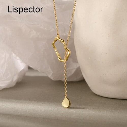 Lispector 925 Sterling Silver Irregular Circle Pendant Necklaces for Women Geometric Elegant Waterdrop Necklace Female Jewelry