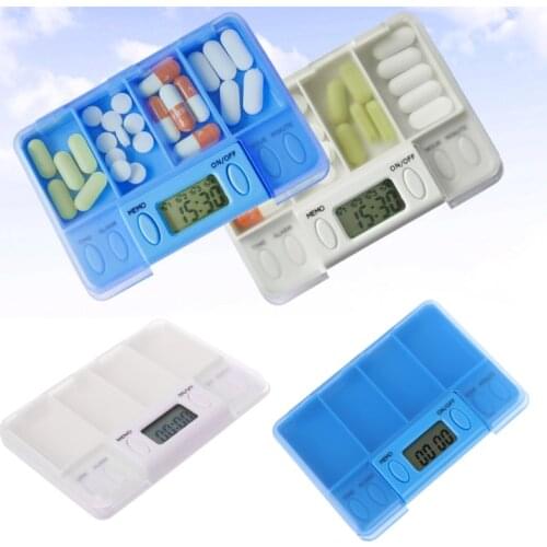 Multi-Alarm 8 Times Timer 4 Grids Medicine Box Reminder Storage Pills Case