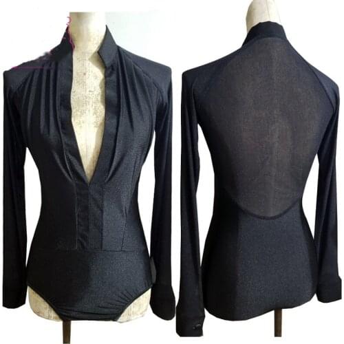 MenS Latin Dance New Shirt Long-Sleeved Bodysuit Practice Dance Clothes Competition Tights Male Stage Performance Tops DWY2236