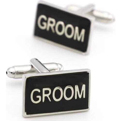 Mens Wedding Cuff Links Copper Material Black Color "GROOM"