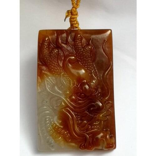 YIZHU CULTUER ART 100% Natural Hand-carved Chinese Jade Necklace Pendant Force Dragon Decoration Gift