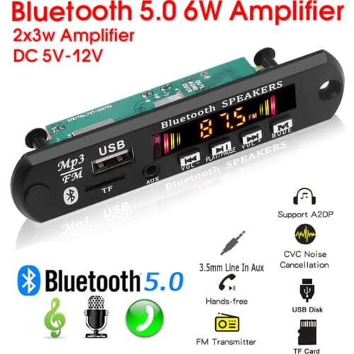 Hands-free MP3 Player Decoder Board 5V 12V Bluetooth 5.0 6W amplifier Car FM Radio Module Support FM TF USB AUX Recorders