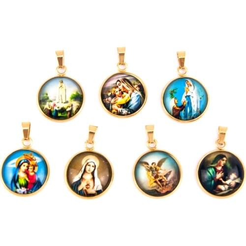 Risul virgen de guadalupe angle Our Lady Jesus San Benito prayer of padrenuestro charm stainless steel pendant