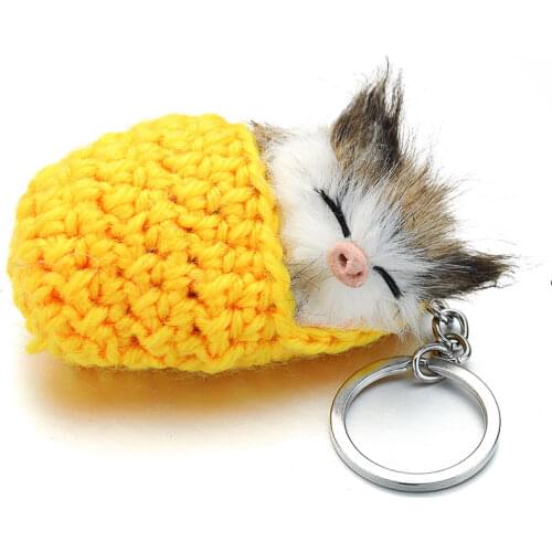 Popular Cute Sleeping Cat Keychains Faux Delicate Fur Cute Kitten Fluffy Woven Handmade Key Chains For Women Girls Gift DK381