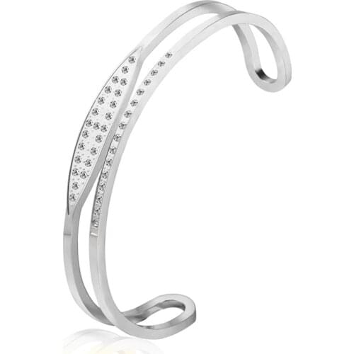 Simple and classic opening titanium steel bracelet with diamonds fashion atmosphere bracelet jewelry