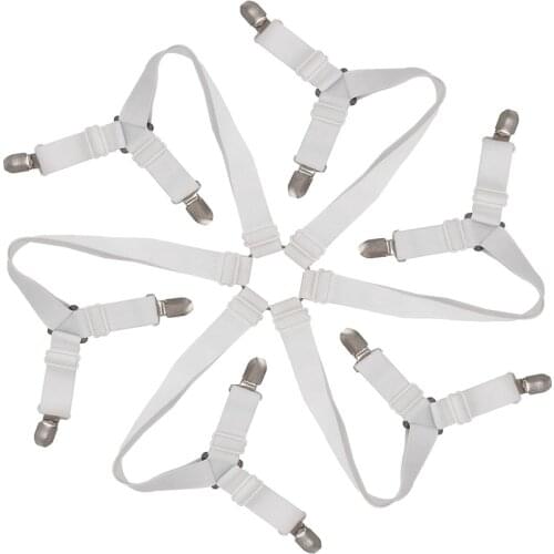 Bed Sheet Clips Grippers Fasteners 3 Way 6 Sides Sheet Suspenders Elastic Sheet Holders Mattress Clips Straps - Adjustable Fit