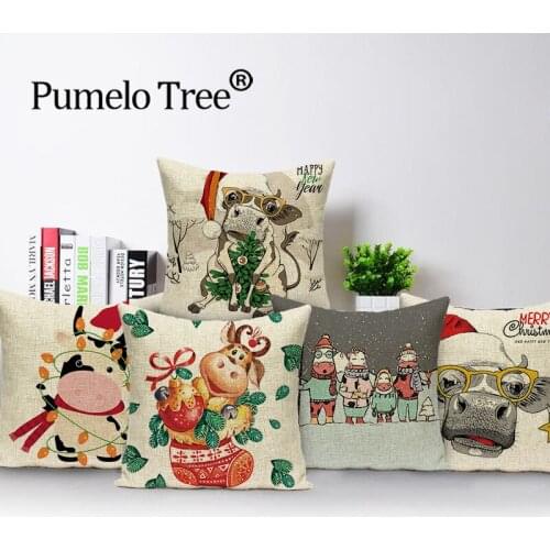 Merry Christmas Decorative Pillow Cases Christmas Cartoon Cow Elk Throw Pillow Case Cover Animal Home Decoration Bed Pillowcase