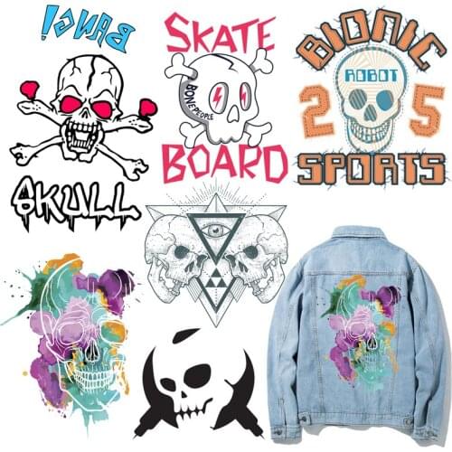 Skull Thermal Stickers Eye Patches on Clothes Iron-on Transfers for Clothing Thermoadhesive Patch Diy Letter Applique Punk Rock