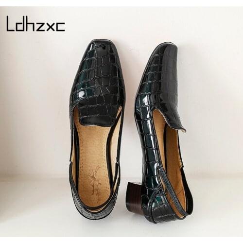 LDHZXC New Square Toe Shoes Women Pumps Women Spring Summer Party Shoes Low Heels Pu Leather Elegant Shoes Woman