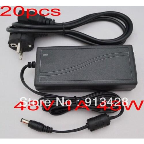 High quality 20PCS DC 48V 1A Switch power supply, 48W LED power adapter (5.5*2.1 or 5.5*2.5 )+AC cable US,EU,UK,AU plug
