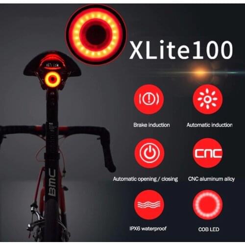 XLITE100 Bicycle Light Bike Rear Light Auto Start/Stop Brake Sensing IPx6 Waterproof LED Charging Cycling Flashlight Taillight
