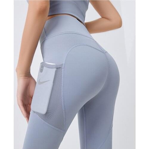 High Waist Leggings Women Fitness Push Up Gym Elastic Leggings with Gauze Pocket Sexy Sports Cropped Trousers Female