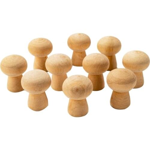 10Pcs Wood Color Wooden Mushroom Head Childrens Educational Painted Toys DIY Crafts Decorative Ornaments