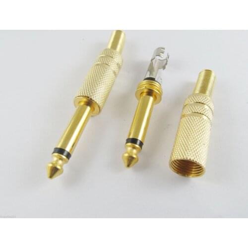 10pcs 6.35mm 1/4" Mono Male Plug Metal Audio Cable Solder Gold TS Adapter Connector