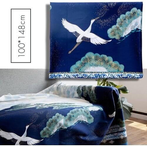 100*145cm Bronzing Printed Cotton Fabric Japanese Style Pine Crane Pattern Fabric For Kimono Diy Handmade Accessories